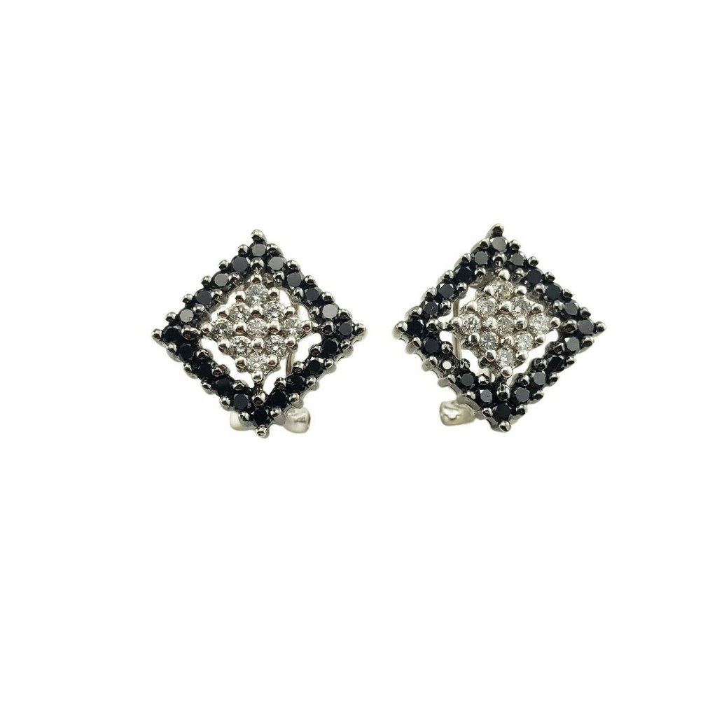 Vintage 14 Karat White Gold Black And White Diamond Earrings #11467